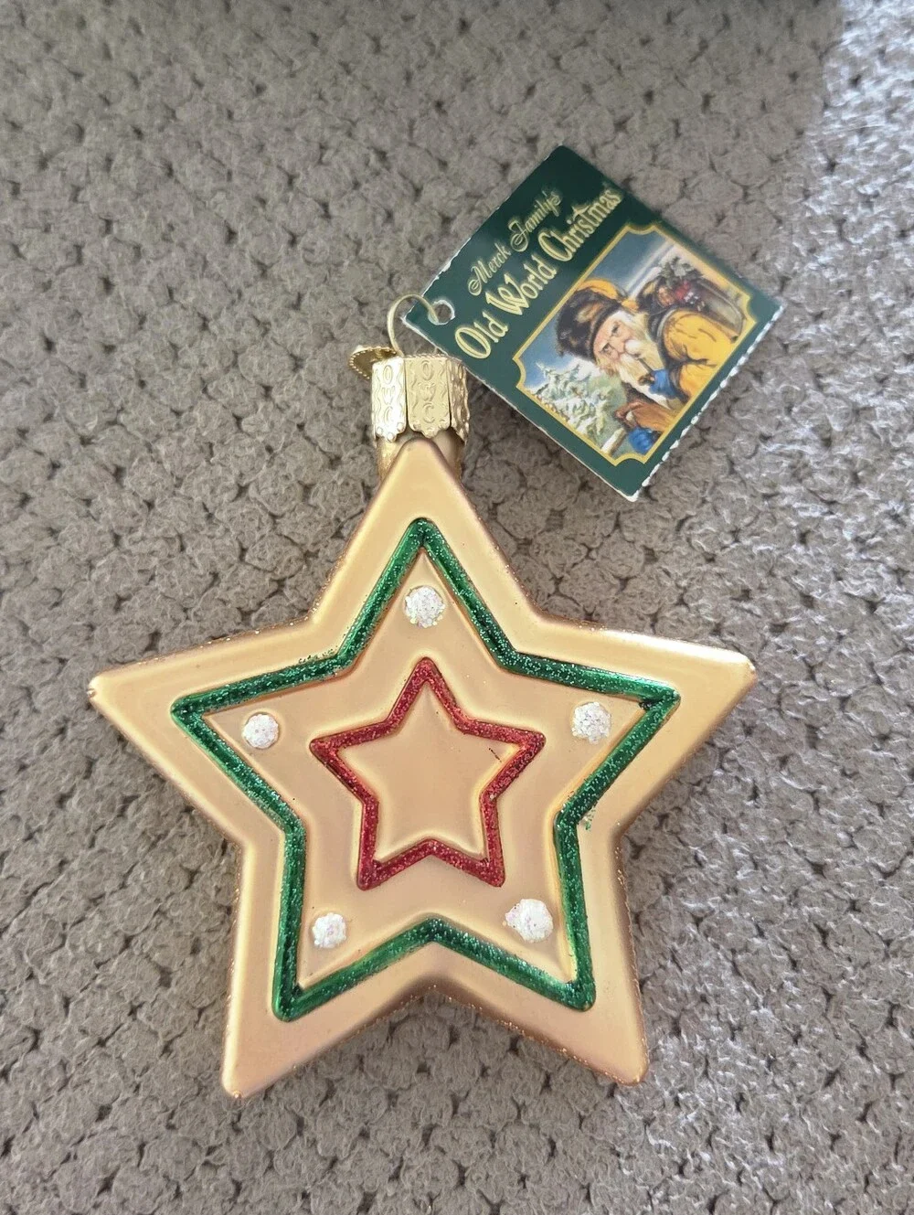 Old World Christmas Sugar Cookie Sweet Star glass ornament features a hand-paint